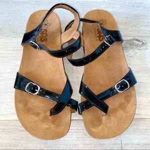 Black Patent Leather Strappy Sandals - Women